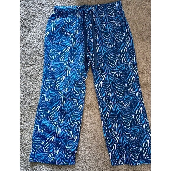 Masseys Lounge Pants Size 1X Blue Animal Print Thick Drawstring Waist Pockets - Picture 1 of 6